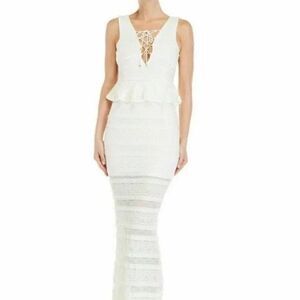 Foxiedox Dress Women’s S Makayla Peplum Ivory Flutter Trim Lace Sheath Fairy